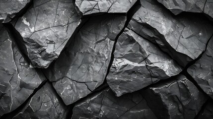 Aufkleber - Volumetric rock texture with cracks Black stone background with copy space for design Wide banner : Generative AI