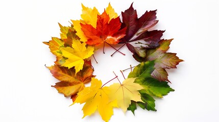 Wall Mural - creative colorful multicolored designer wreath isolated on white background made of natural maple le