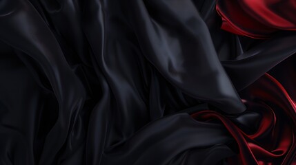 Poster - Black red silk satin background Copy space for text or product Wavy soft folds on shiny fabric Luxurious dark red background Valentine awarding Christmas Anniversary Black Friday Web b : Generative AI