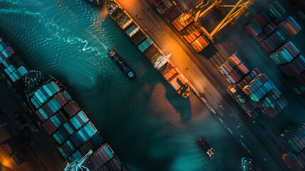 Aerial view of cargo ships and shipping containers in harbor Reunion island : Generative AI