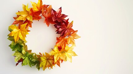 Wall Mural - creative colorful multicolored designer wreath isolated on white background made of natural maple le