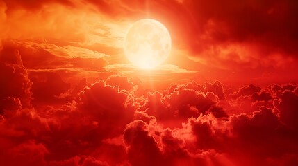 Poster - Red sky with clouds Fiery red sunset background with copy space for design Horror cataclysm armageddon war terror terrorism disaster end of the world concept : Generative AI