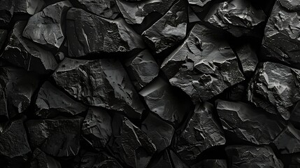 Aufkleber - Black and white background Black rock texture Closeup Stone wall backgroud for design Copy space Wide banner : Generative AI