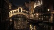 Venice street to Rialto Bridge at night Italy : Generative AI
