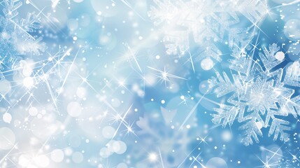 Poster - Background for christmas and new year Light blue snowflake texture with sparkles closeup macro with soft focus Template for the congratulate text : Generative AI