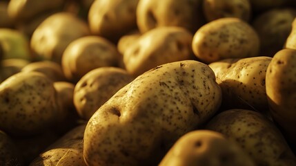 Wall Mural - Beautiful potatoes texture closeup Many large fresh organic unwashed potato tuber : Generative AI