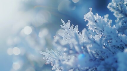 Aufkleber - Light soft snowy Christmas background backdrop Decorative blue snowflakes closeup macro in snow on nature outdoors on sunny day copy space : Generative AI