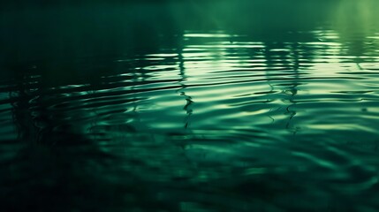 Fototapete - Dark blue green abstract background Reflection of light on a smooth surface of water with small waves Tidewater green background with copy space for design Web banner : Generative AI