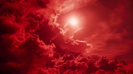 Poster - Red sky with clouds Fiery red sunset background with copy space for design Horror cataclysm armageddon war terror terrorism disaster end of the world concept : Generative AI