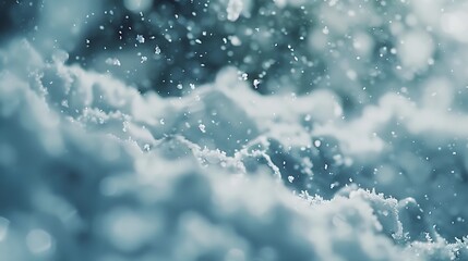 Poster - Winter Christmas snowy blurry background scenery landscape in light blue silver tones Falling defocused snow with beautiful light abstract snowflakes in blur copy space : Generative AI