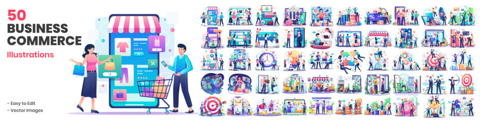 Wall Mural - mega collection of e-commerce business illustrations. online shopping, customer reviews and feedback