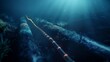  World's undersea internet cable network, with cables glowing beneath the ocean's surface, connecting continents. 