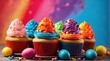 Colorful cupcakes on rainbow color background easter celebration food concept