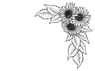 Wall Mural - corner border flower outline illustration