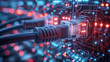 Data flowing through fiber optics cables, digital neon background, Generative AI