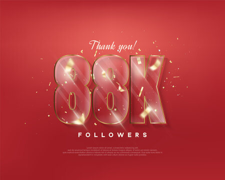 88k followers celebration. with glass figures on a red background.