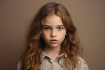 Portrait of a little girl with long hair. Studio shot.