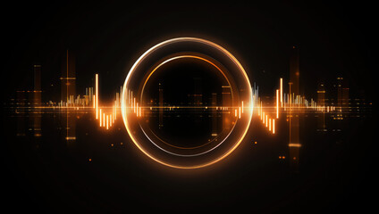 Wall Mural - The musical symbol of the circular audio equalizer. Sound wave vector icon. Illustration isolated on dark background. Abstract digital wave of circle line particles. Futuristic modern background