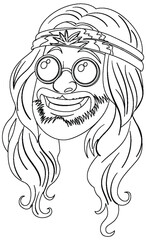 Wall Mural - Smiling illustrated character with hippie headband and glasses.