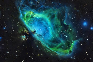 Wall Mural - vibrant galaxy with neon green and blue nebulae interstellar dust