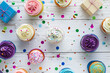 © fadi - birthday party balloons, colourful balloons background and birthday cake with candles