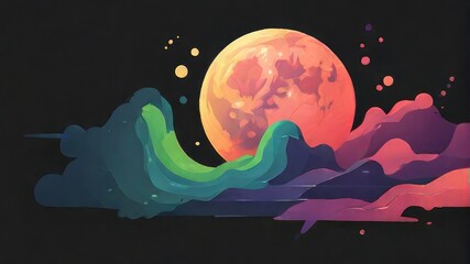 Wall Mural - landscape with moon