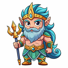 Wall Mural - Poseidon , cute God, real print Style, Full body, white background