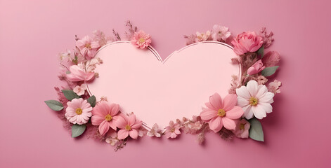 Wall Mural - pink heart with flowers