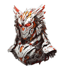 Design illustration mecha model, robot owl headshoot, with color combination, white and red