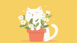 White cat kitten kitty holding daisy chamomile gr