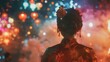 A colorful fireworks show, colorful sparks flying in the sky, smoke filled the air, Chinese people cheered, Back view, multiple exposure, Classicism, 16k, high resolution, AI Generative