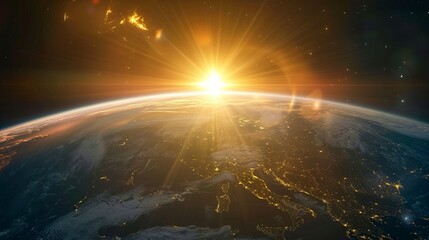 Wall Mural - Professional photo about sunrise on earth seen from the space