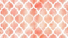 Soft Coral Quatrefoil Pattern Background With Hints Of Blush Pink.
