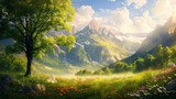 Fototapeta Natura - grassland and valley landscape in the morning.