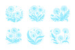 vector set of dandelions flower line art style - blue (artwork 2)