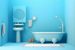 Minimalist bathroom interior with sink and bathtub, created by artificial intelligence. 3D illustration