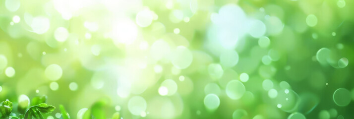 green spring background with light green blur background ,green leaves  banner