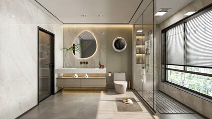 Wall Mural - 3d rendering modern bathroom full scene interior design