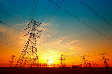 Wall Mural - wire electrical energy at sunset