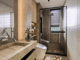 Wall Mural - 3d rendering modern bathroom full scene interior design