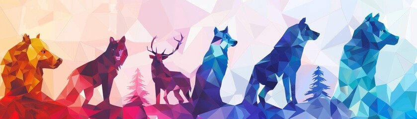 Wall Mural - Geometric animal silhouettes polygonal art vibrant backgrounds