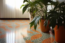 Terrazzo Flooring Interior Concepts: Natural Indoor Plant On Terrazzo Floor Harmony
