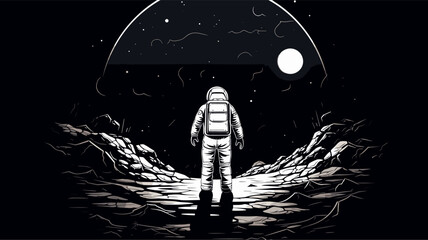 Wall Mural - abstract astronaut taking the first step onto the moon's surface. simple vector art