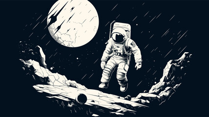 Wall Mural - abstract astronaut exploring the moon's surface after landing. simple vector art
