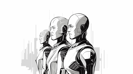 Wall Mural - abstract teamwork between a robot and a human team. simple vector art