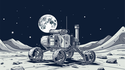 Wall Mural - abstract moon landing concept with a futuristic space vehicle. simple vector art
