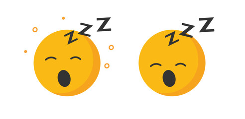 Sleep emoticon snore smile face icon flat cartoon graphic illustration set, tired yawn cute fun character symbol simple yellow design image clipart