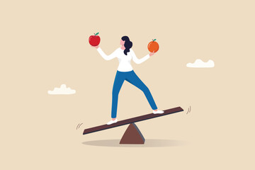 comparison, decision to choose alternative choices, doubt or thoughtful compare good and bad things 