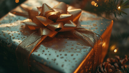 Wall Mural - Close-up of a beautifully wrapped gift - wide format