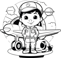 Poster - Illustration of a Kid Boy Wearing a Pilot Costume Carrying a Plane